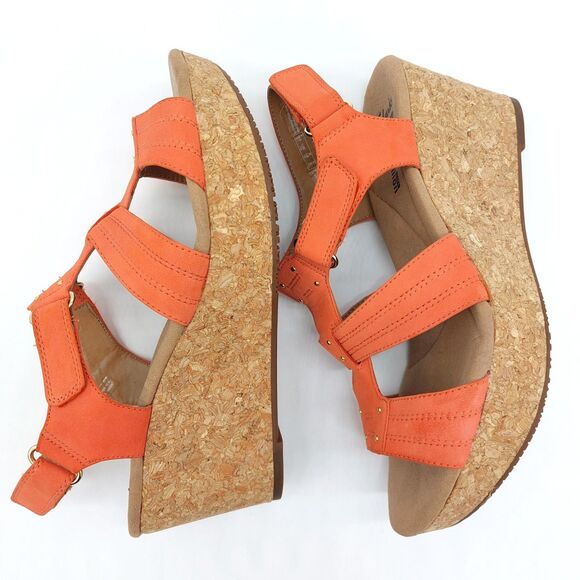 Clarks Collection Womens Sandals Sz 8.5M Salmon Leather Strappy Slingback Wedge - Picture 8 of 10